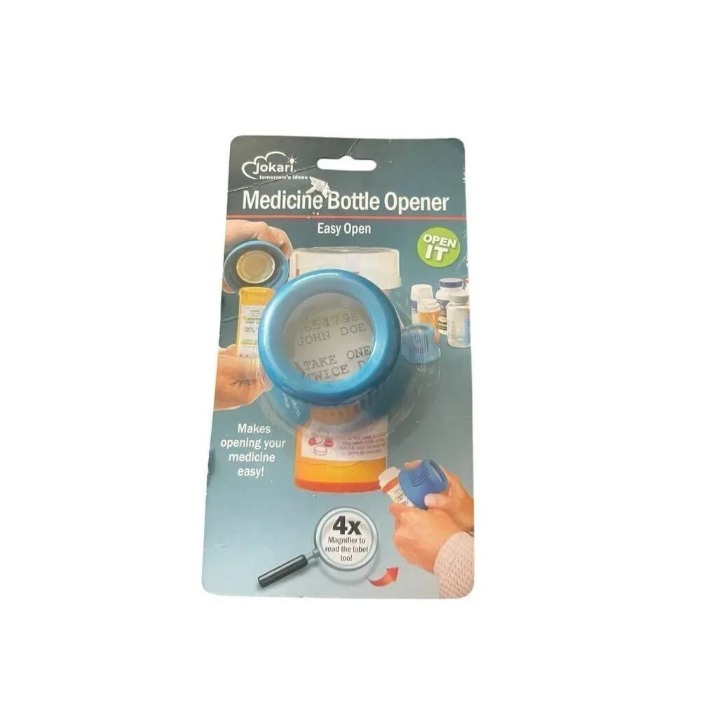New Jokari Easy Open Medicine Bottle Cap Opener 4X Magnifier Cap Gripper Remover
